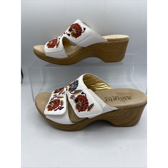 Alegria Lin 600-N White Needles & Pins Embroidered Comfort Sandals EU 37 US 7 - Picture 3 of 12